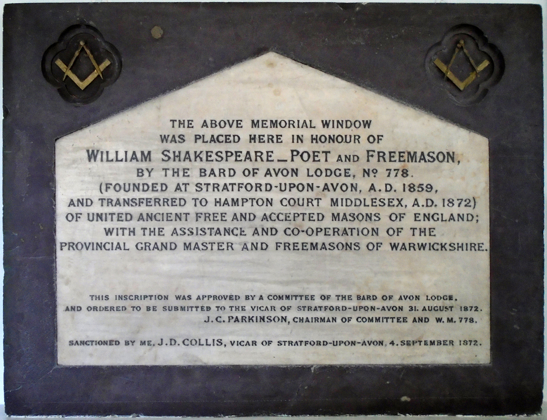 Shakespeare Masonic Tablet